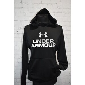 Under Armour Hoodie Womens Small Black Graphic Pullover Loose Fit SM